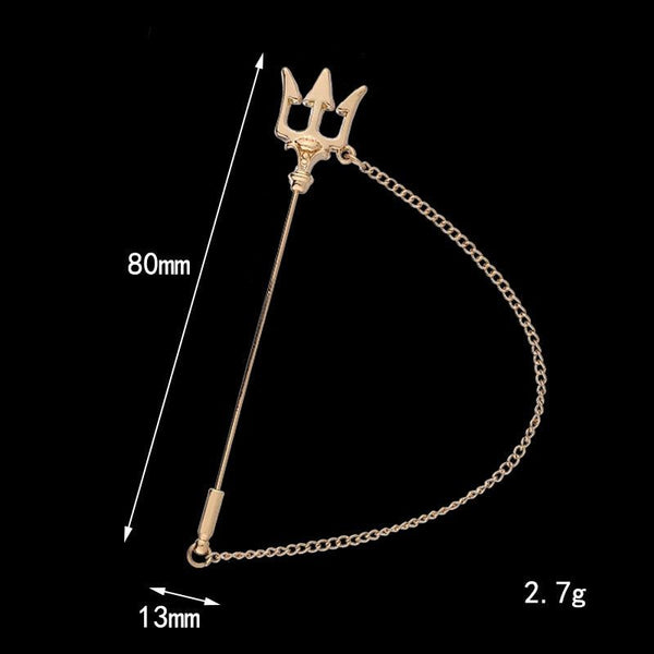 Metal Trident Brooch Long Needle Tassel Chain Lapel Pins Men's Suit Badge Sweater Jewelry for Women Accessories - Frimunt Clothing Co.