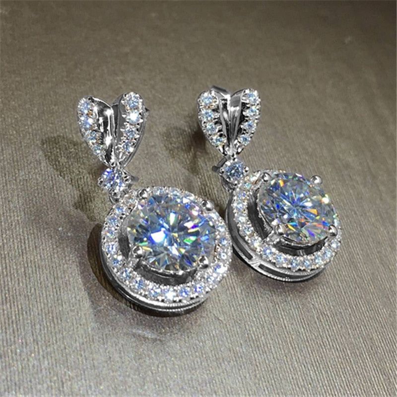 Huitan Gold or Silver Tone Heart Stud with Big Round CZ Drop Earrings Dazzling Jewelry