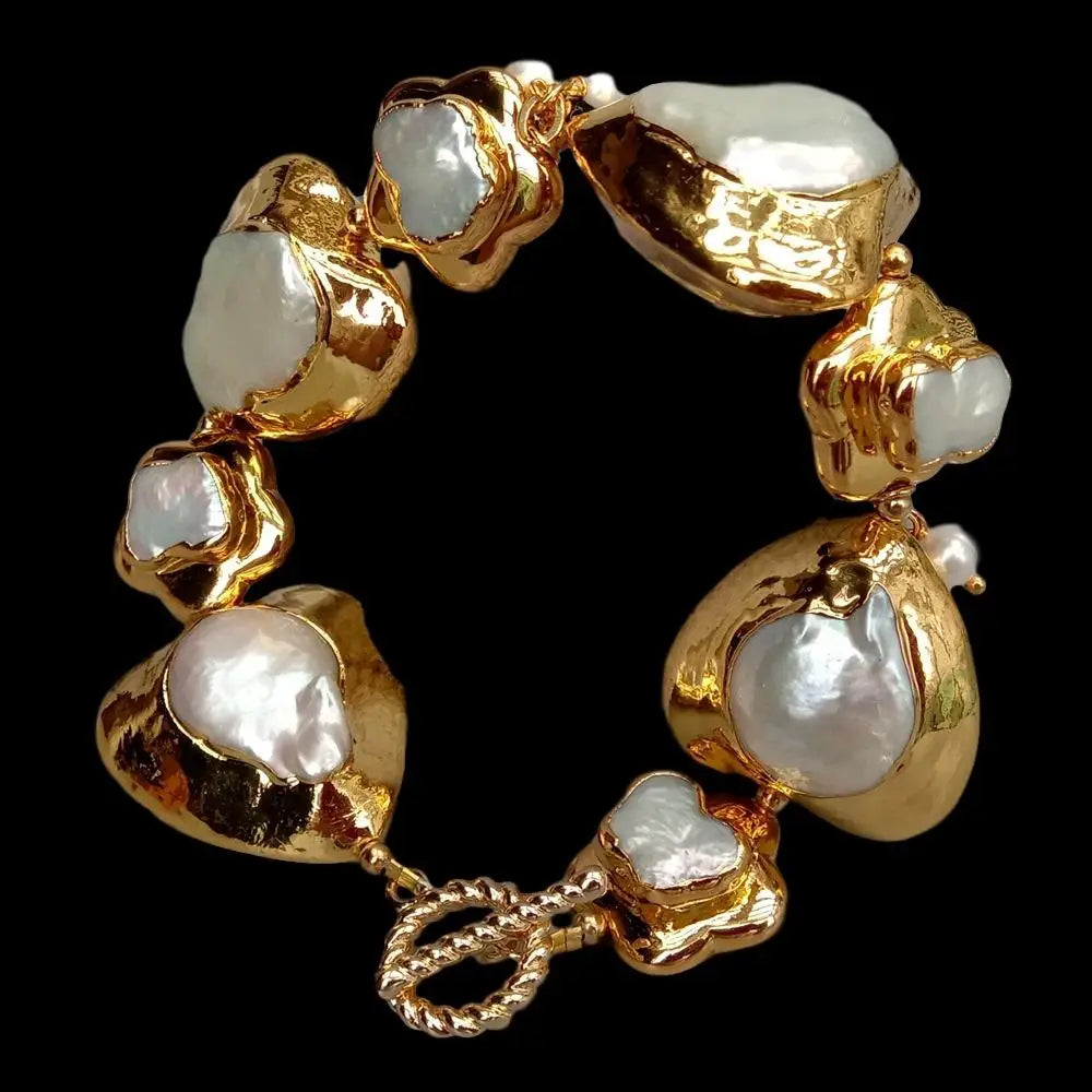 Cultured White Keshi Pearl Heart & Butterfly Bracelet - Frimunt Clothing Co.