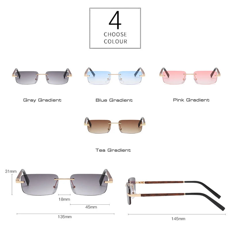 Small Rectangle Rimless Gradient Sunglasses Vintage Unisex Eyewear UV400 - Frimunt Clothing Co.