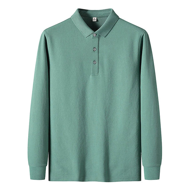 Men's Long Sleeve Polo Style Shirt Solid Color High Quality