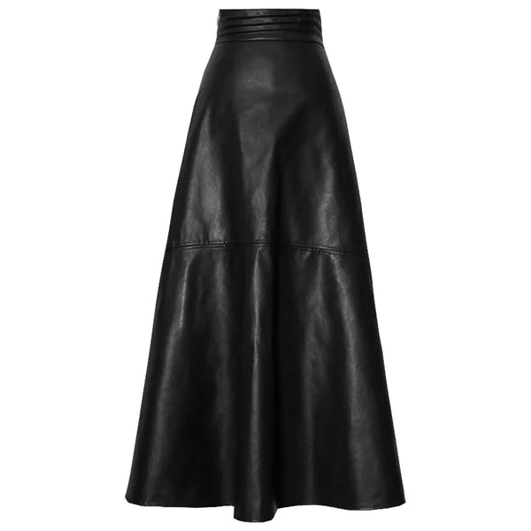 A Line Soft Faux Leather Skirt Women High Waist Stylish Maxi Skirts