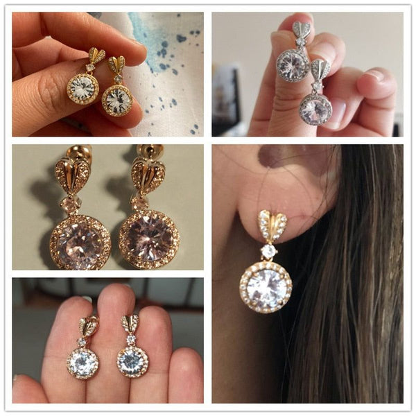 Huitan Gold or Silver Tone Heart Stud with Big Round CZ Drop Earrings Dazzling Jewelry - Frimunt Clothing Co.