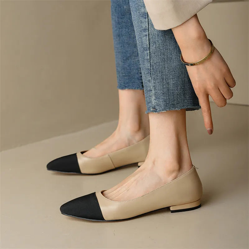 Duo Tone Women Genuine Leather Flats - Frimunt Clothing Co.