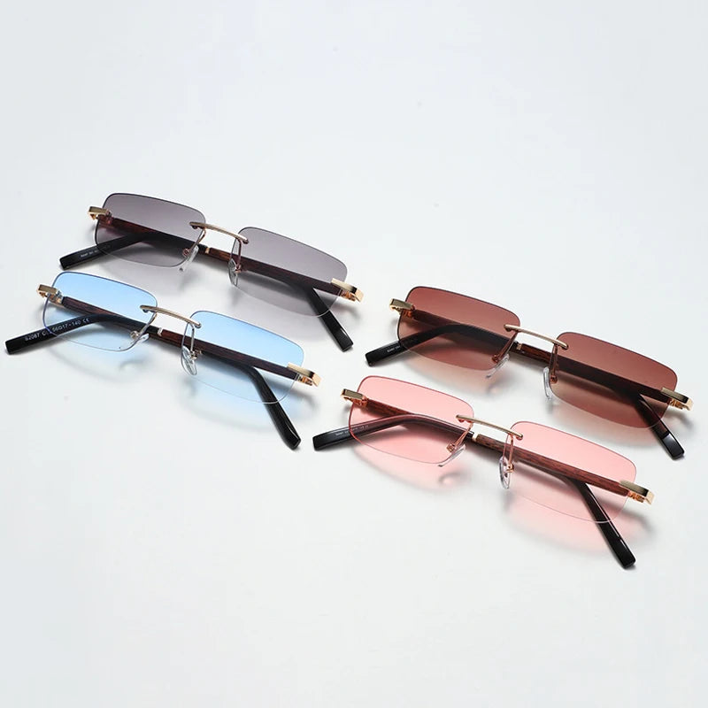 Small Rectangle Rimless Gradient Sunglasses Vintage Unisex Eyewear UV400 - Frimunt Clothing Co.