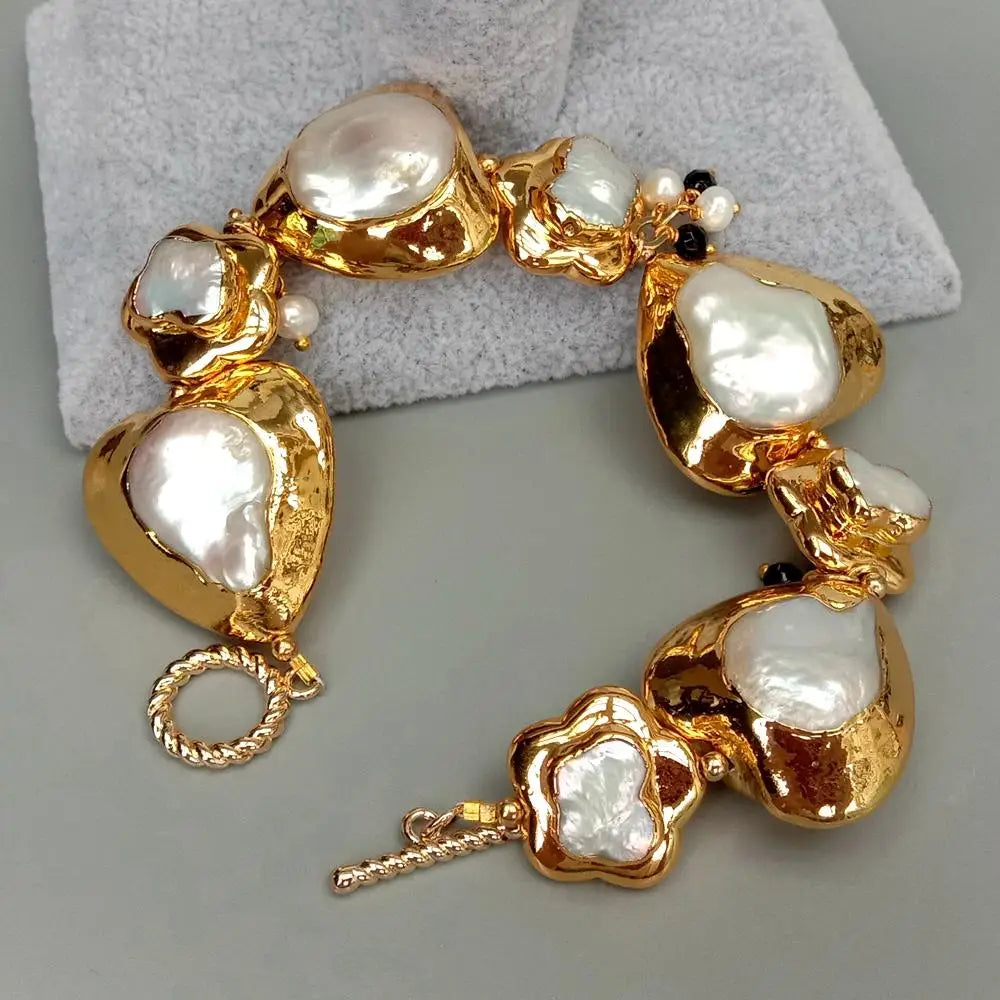 Cultured White Keshi Pearl Heart & Butterfly Bracelet - Frimunt Clothing Co.