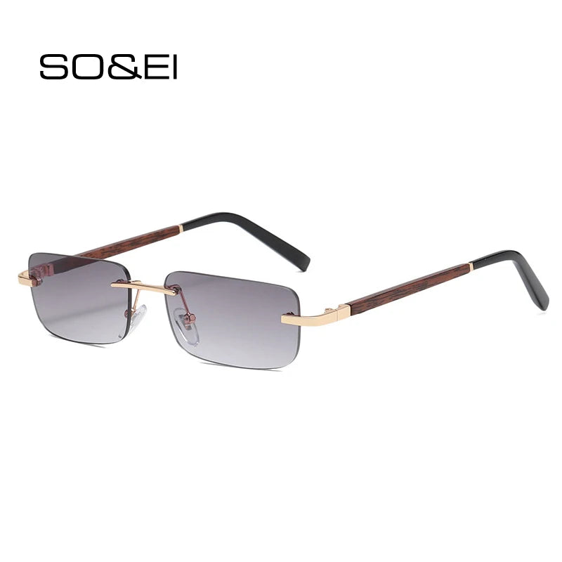 Small Rectangle Rimless Gradient Sunglasses Vintage Unisex Eyewear UV400 - Frimunt Clothing Co.