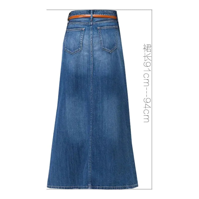 Long Casual Maxi Denim Skirt A-line Plus Size S-2XL - Frimunt Clothing Co.