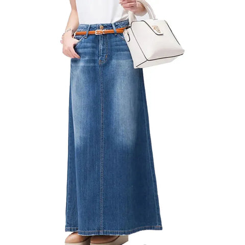 Long Casual Maxi Denim Skirt A-line Plus Size S-2XL - Frimunt Clothing Co.
