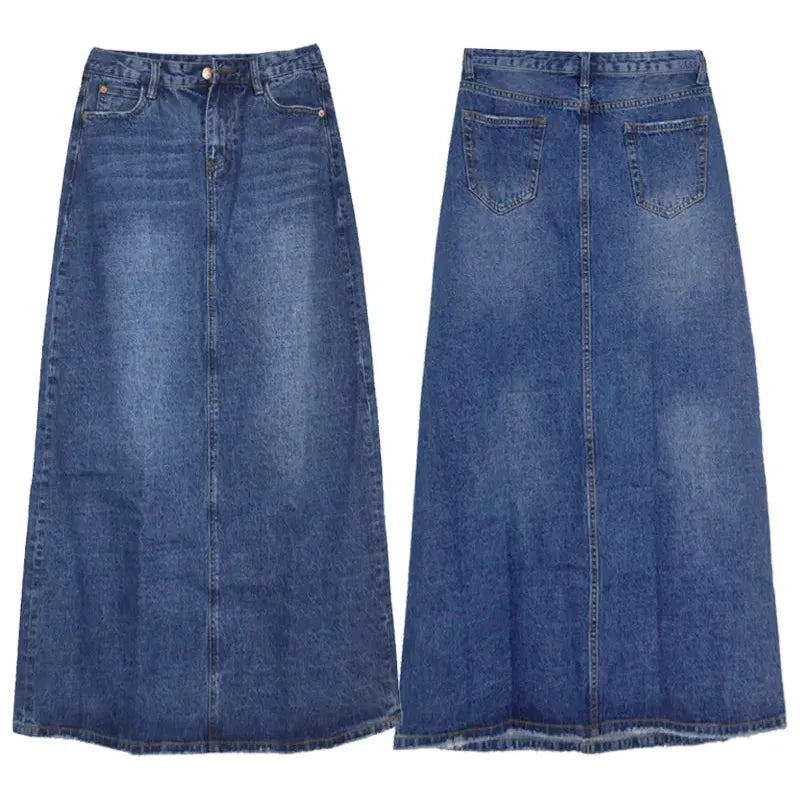 Long Casual Maxi Denim Skirt A-line Plus Size S-2XL - Frimunt Clothing Co.