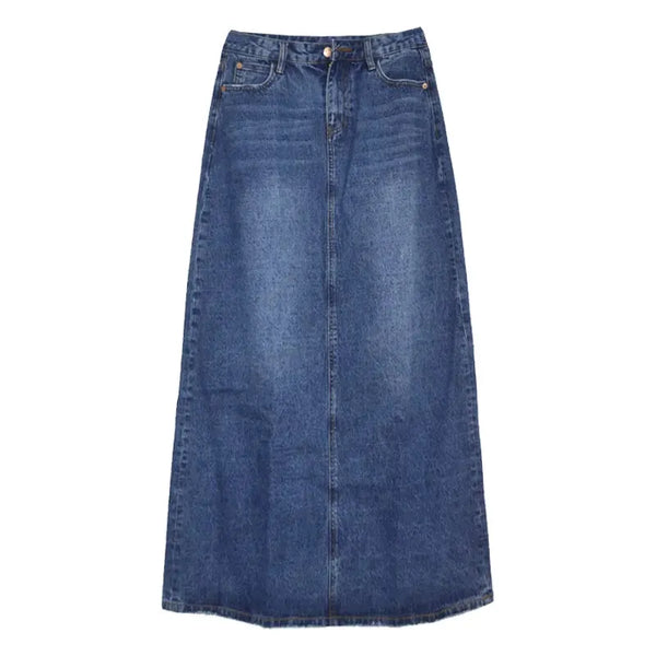 Long Casual Maxi Denim Skirt A-line Plus Size S-2XL - Frimunt Clothing Co.