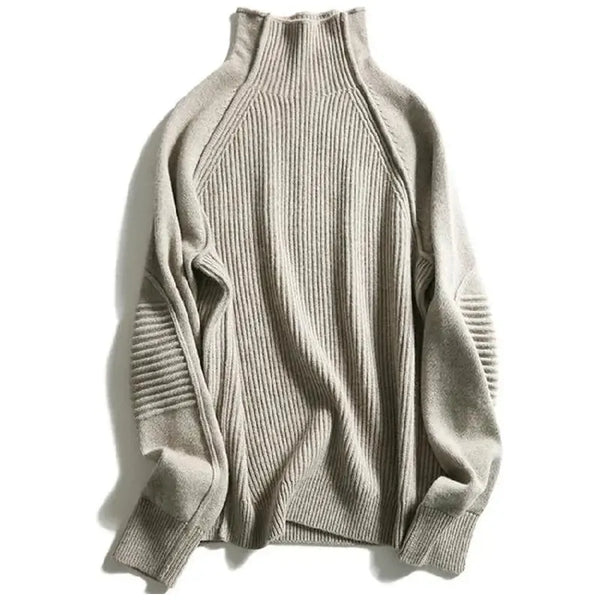 Cashmere Wool Blend Women's Ribbed Knit Turtleneck Sweater - Frimunt Clothing Co.