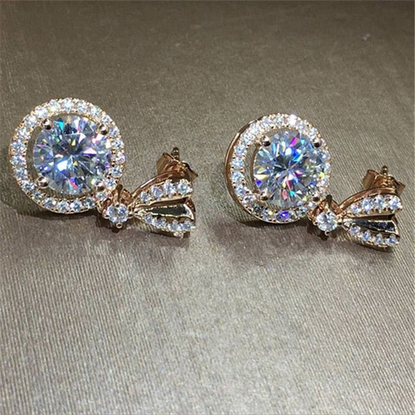Huitan Gold or Silver Tone Heart Stud with Big Round CZ Drop Earrings Dazzling Jewelry