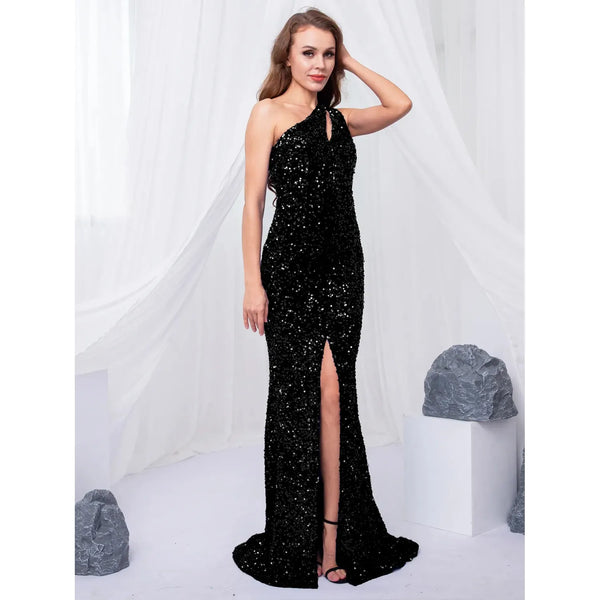 Elegant Cut Out Sparkle Sequins Maxi Dress Stretch Sleeveless Party Dress - Frimunt Clothing Co.