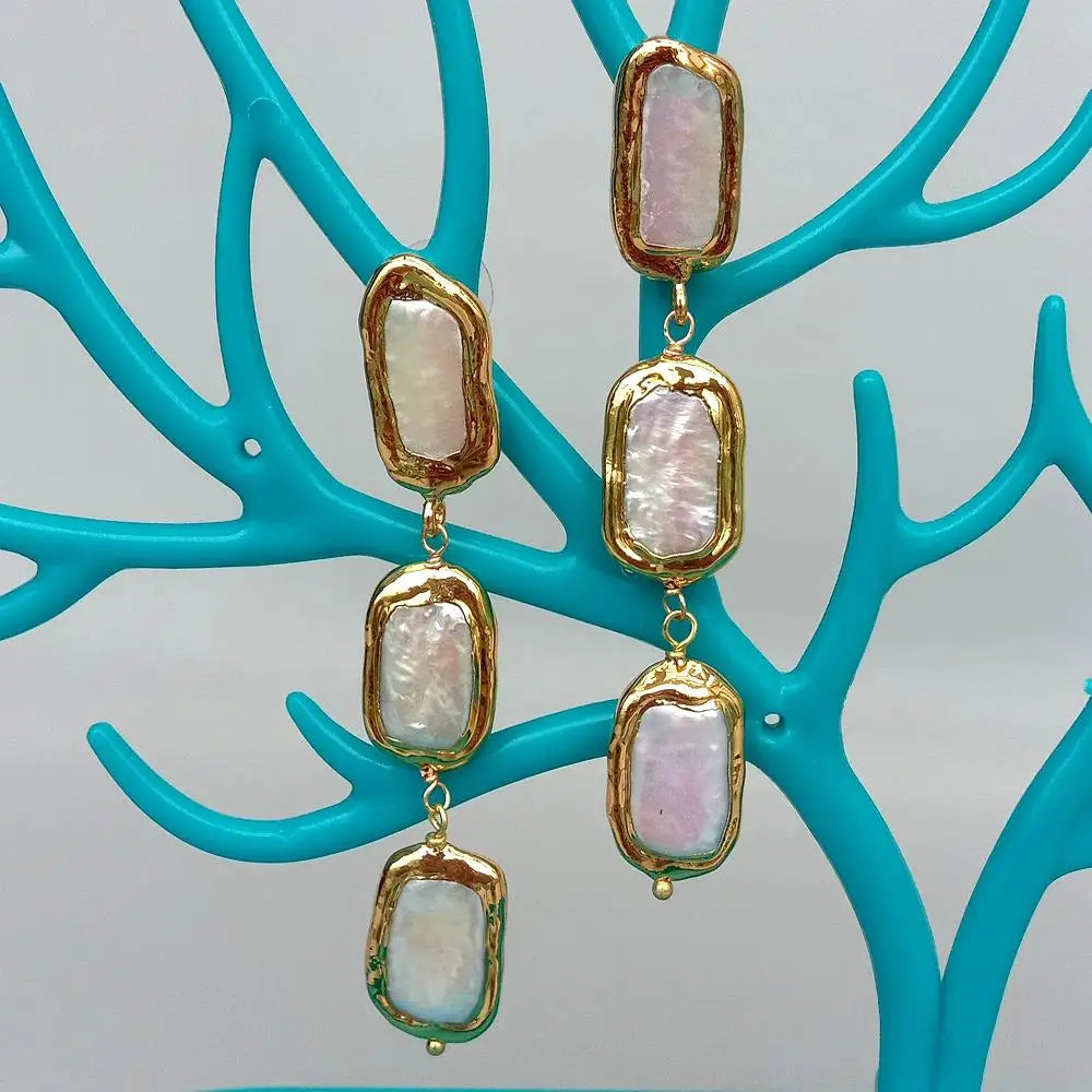 Biwa Pearl Drop Earrings – Gold-Plated Statement Design - Frimunt Clothing Co.