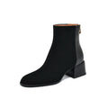 Genuine Sheep Leather Suede Retro High Heels Women's Ankle Boots With Back Zipper
