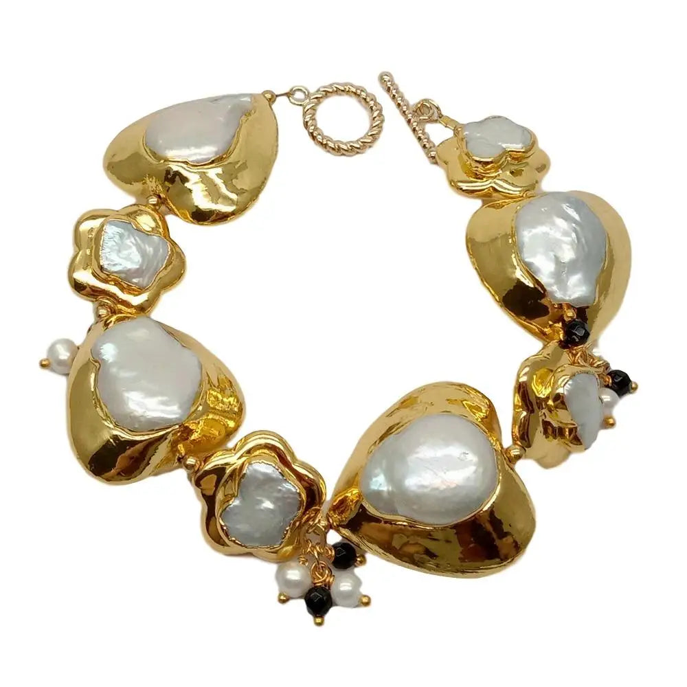 Cultured White Keshi Pearl Heart & Butterfly Bracelet - Frimunt Clothing Co.