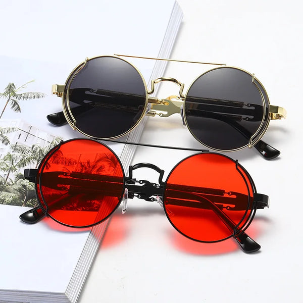 Fashion Round Metal Frame Sunglasses Men Retro Double Spring Eyewear UV400 - Frimunt Clothing Co.