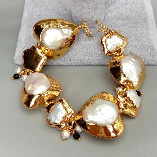 Cultured White Keshi Pearl Heart & Butterfly Bracelet - Frimunt Clothing Co.