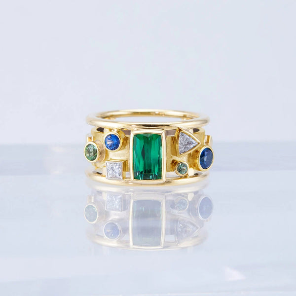 Luxury Gold Color with Geometric Colorful CZ Stone Women Rings - Frimunt Clothing Co.