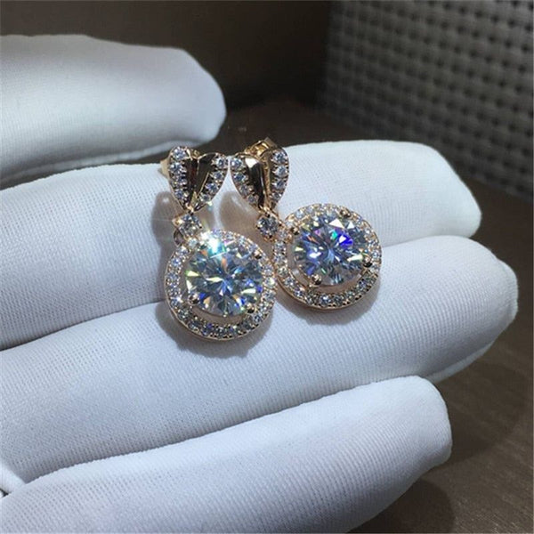 Huitan Gold or Silver Tone Heart Stud with Big Round CZ Drop Earrings Dazzling Jewelry - Frimunt Clothing Co.