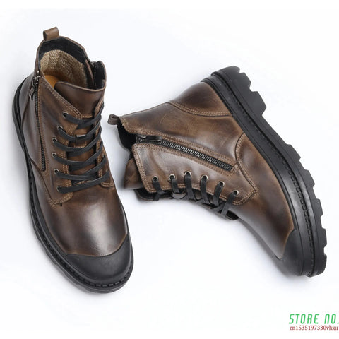 Natural Cow Leather Men's Handmade Thick Sole Reinforced Toe Winter Boots - Frimunt Clothing Co.