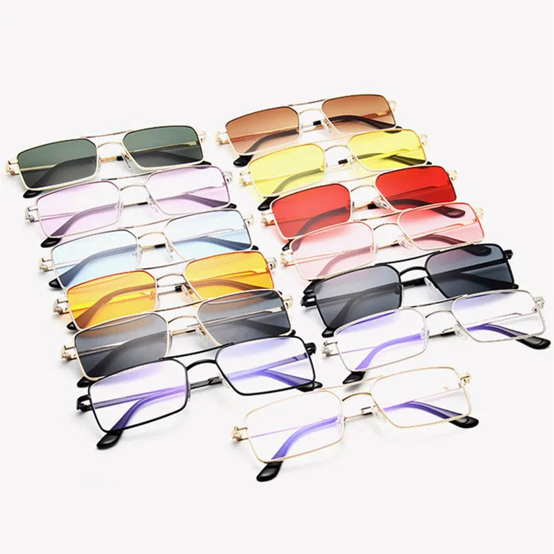 Vintage Rectangle style Double Bridges Women Sunglasses Metal Frame Ocean Clear Lens UV400 - Frimunt Clothing Co.