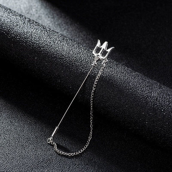 Metal Trident Brooch Long Needle Tassel Chain Lapel Pins Men's Suit Badge Sweater Jewelry for Women Accessories