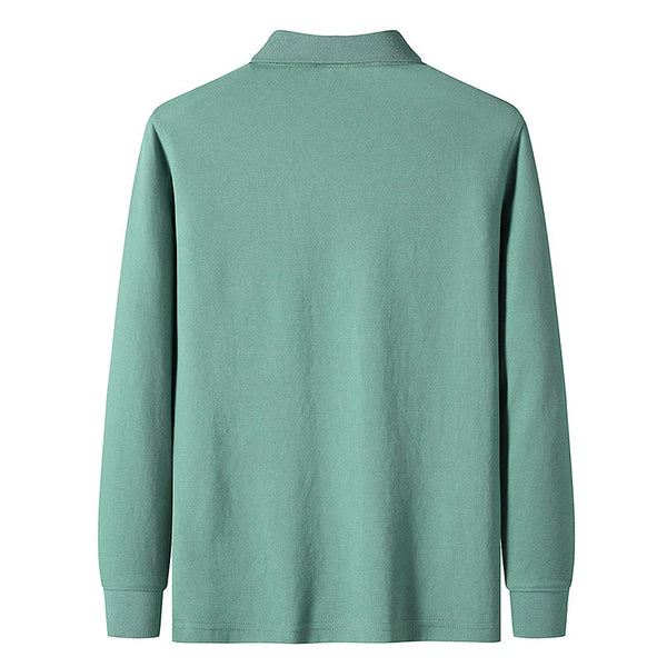 Men's Long Sleeve Polo Style Shirt Solid Color High Quality