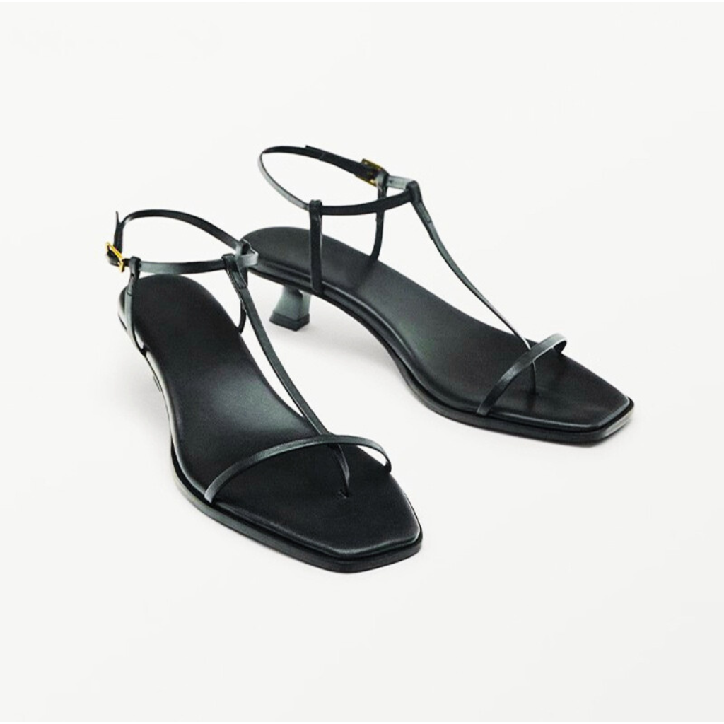 New Spring Summer Women Genuine Leather T-strap Sandals Mid Heel - Frimunt Clothing Co.