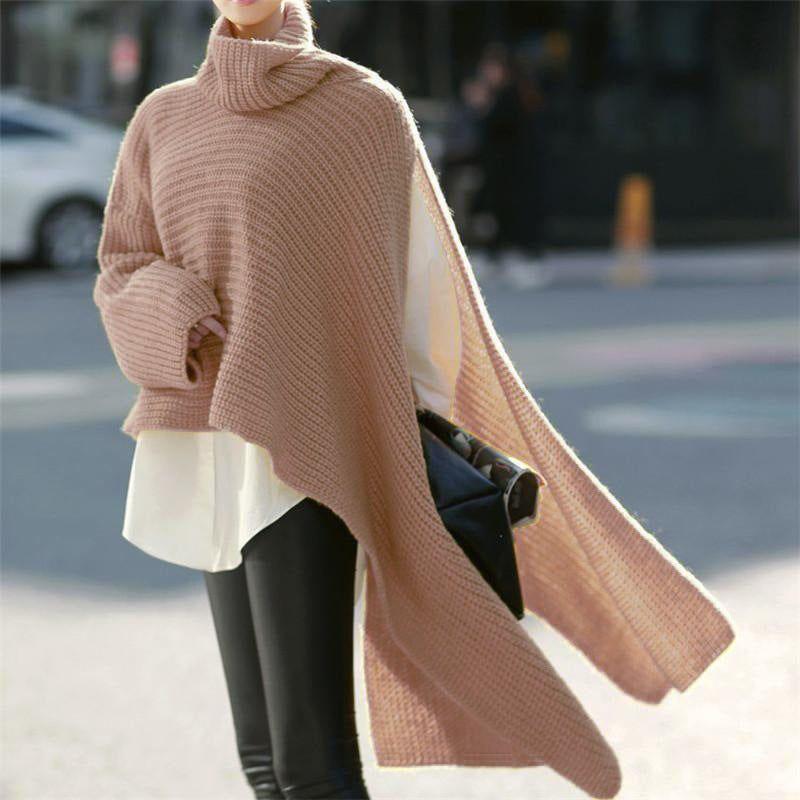 Women's Asymmetric Sweater For Women Turtleneck Long Sleeve Side Split Knitwear - Frimunt Clothing Co.