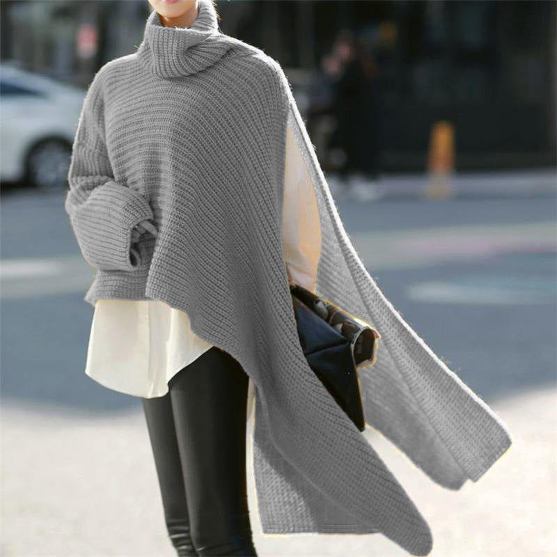 Women's Asymmetric Sweater For Women Turtleneck Long Sleeve Side Split Knitwear - Frimunt Clothing Co.