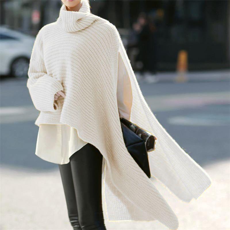 Women's Asymmetric Sweater For Women Turtleneck Long Sleeve Side Split Knitwear - Frimunt Clothing Co.