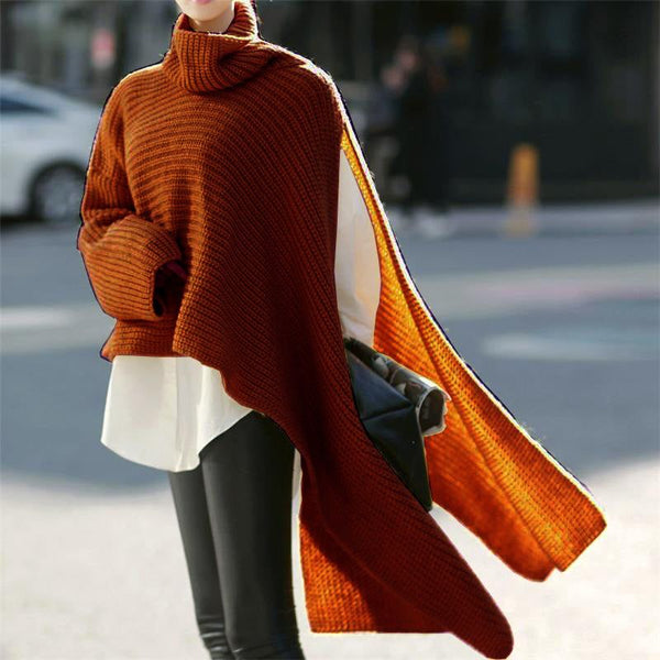 Women's Asymmetric Sweater For Women Turtleneck Long Sleeve Side Split Knitwear - Frimunt Clothing Co.