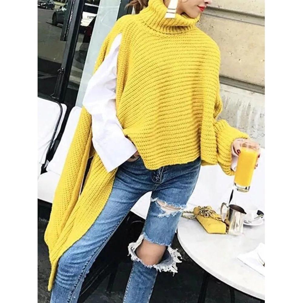 Women's Asymmetric Sweater For Women Turtleneck Long Sleeve Side Split Knitwear - Frimunt Clothing Co.