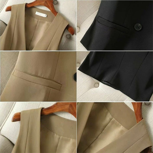 Women's Autumn Classic Basic Vest Fit Style Khaki Or Black