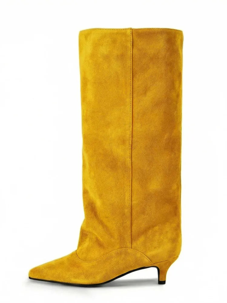 2026 Women's Pointed Toe Low Heel Sleeve Knee High Boots Various Colours