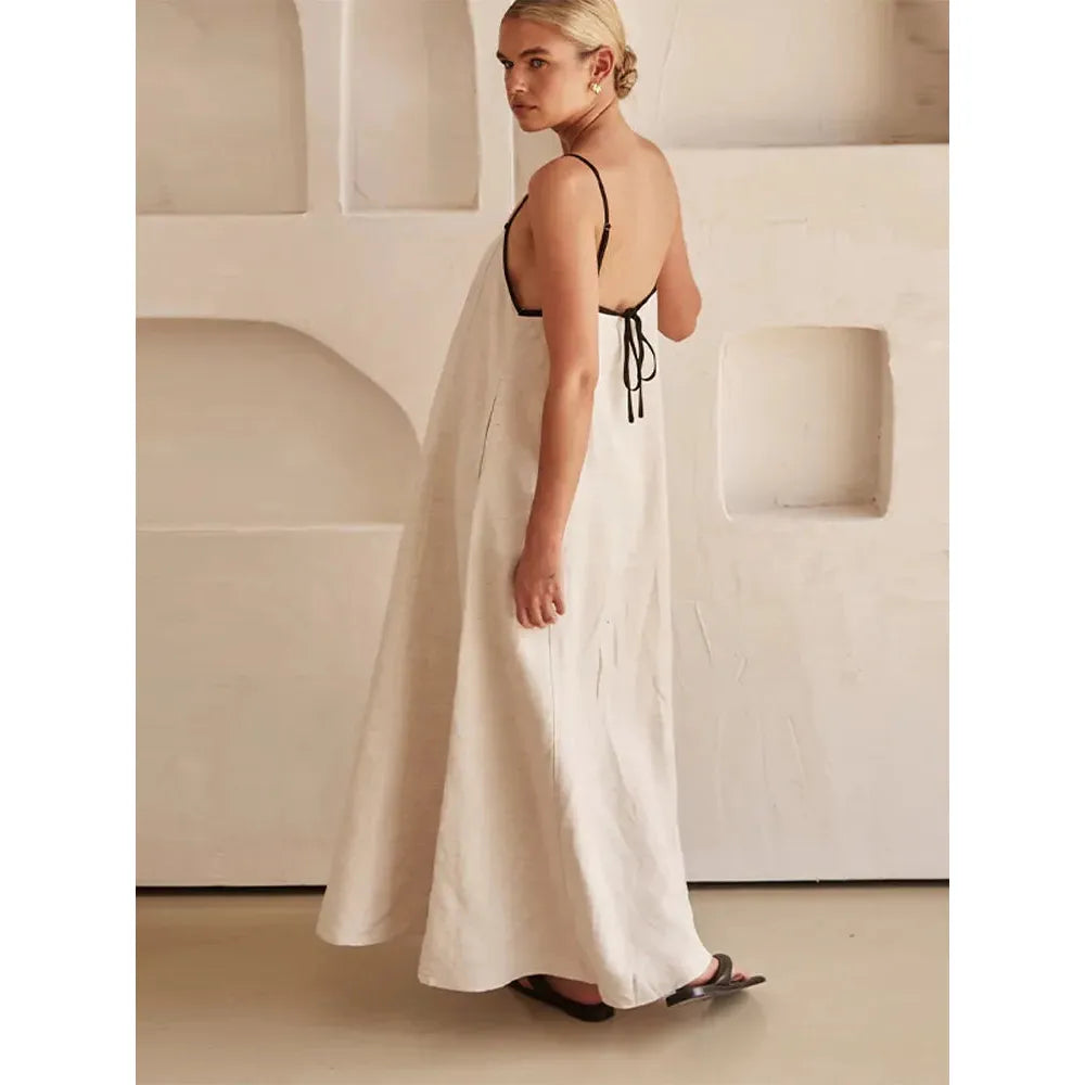 Cotton Linen Sling Women's Summer Sexy Backless Long Chic Maxi Dress - Frimunt Clothing Co.