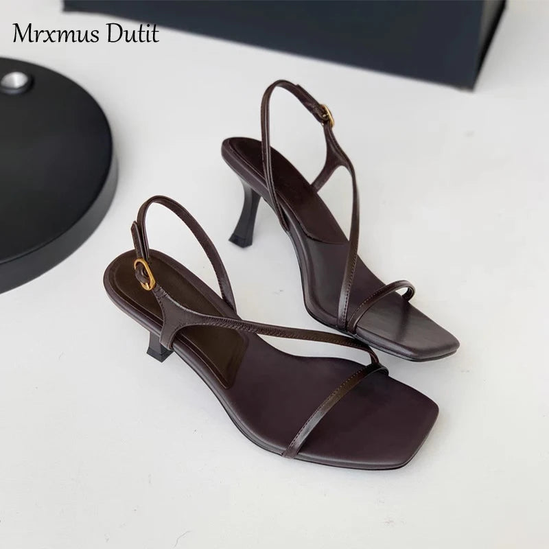 Women's Genuine Leather High-heel Thin Strap Sandals - Frimunt Clothing Co.