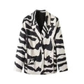 Women's Chic Zebra Stripe Short Coats Lapel V-neck Loose Jackets