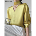 Elegant V-neck Long Sleeve Loose Satin Blouse - Frimunt Clothing Co.