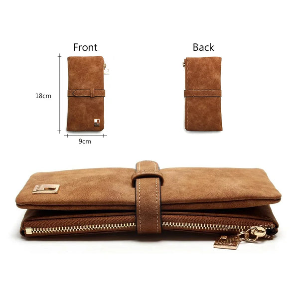 Women's Wallet Nubuck Leather Belt And Zipper Long Design Purse Two Fold - Frimunt Clothing Co.