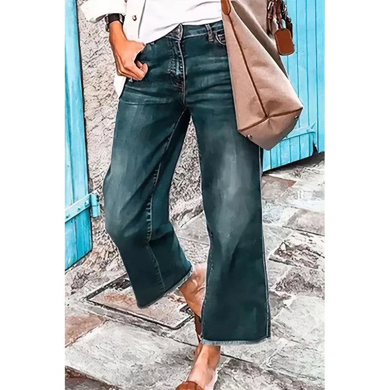 Women's Stretch Jeans Straight Leg Cropped Pants - Frimunt Clothing Co.