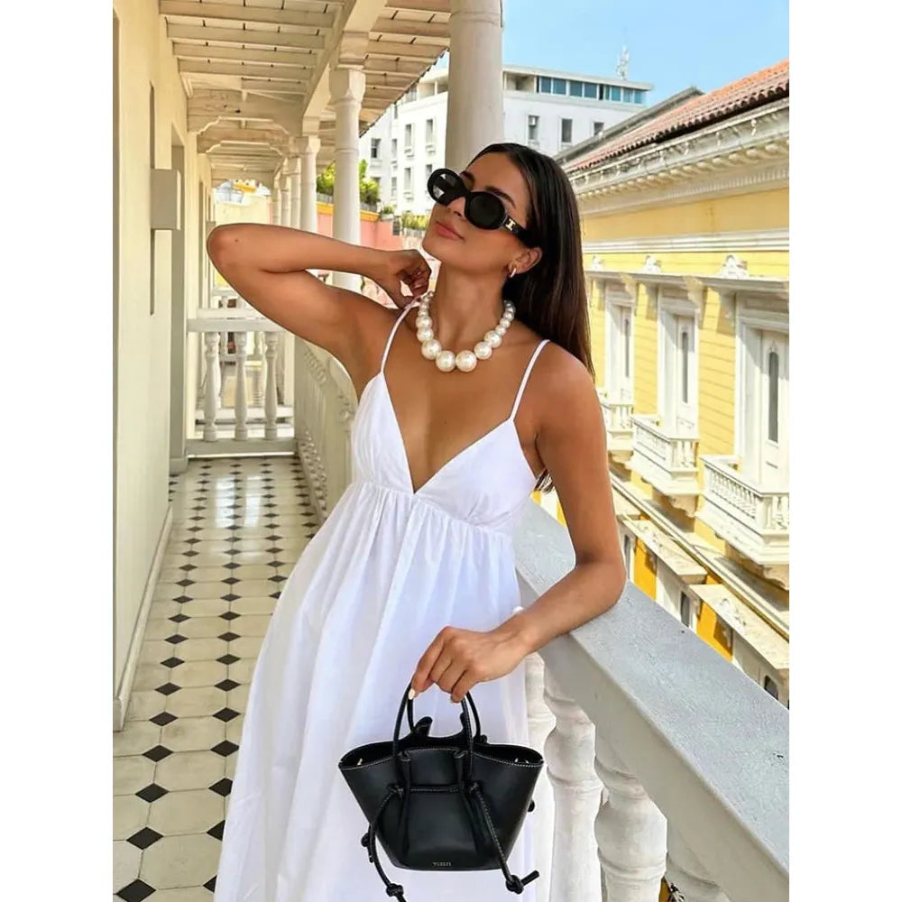 Women's Backless Sleeveless V Neck Summer Long Dress - Frimunt Clothing Co.