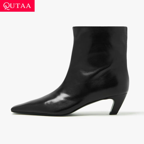 Botines de mujer de tacón bajo de piel auténtica, botas de otoño e invierno