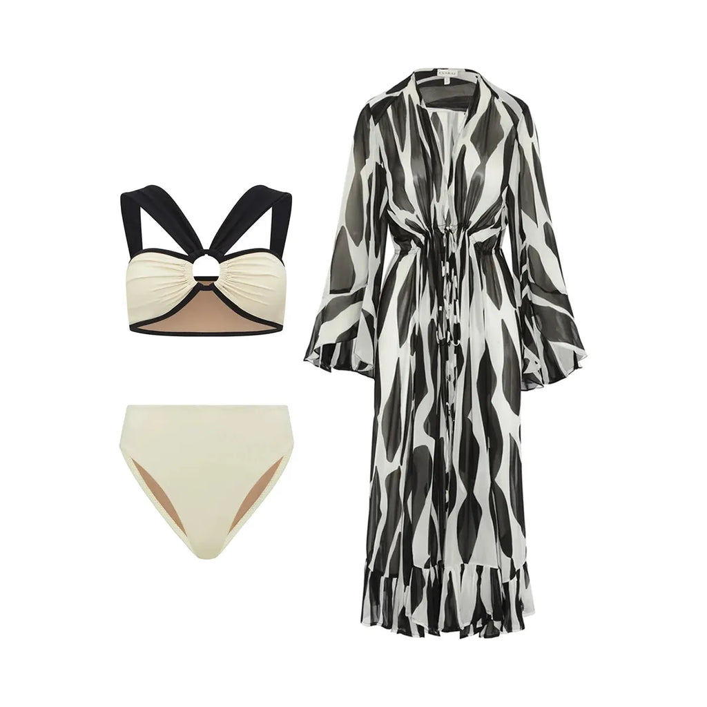 Women's Color Block One Piece Swimsuit or Bikini and Kimono or Cover Up Luxury Beach Swimwear - Frimunt Clothing Co.
