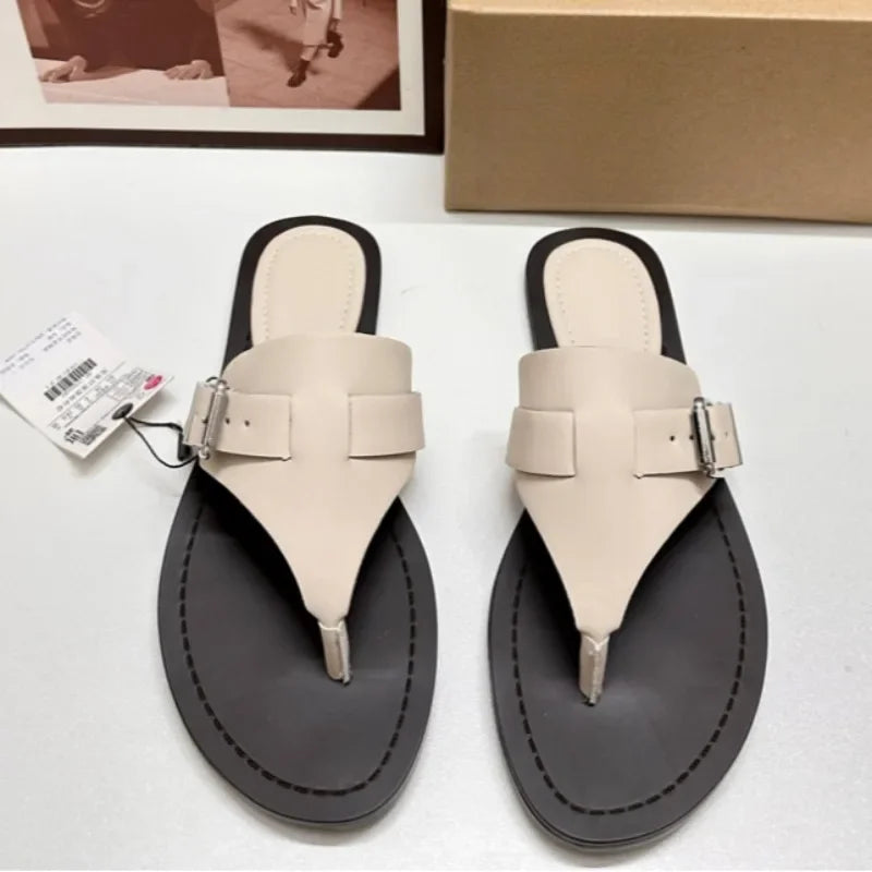 Women Flat Flip Flops Summer Buckle Belt Sandals Beach Shoes Non-slip Sole
