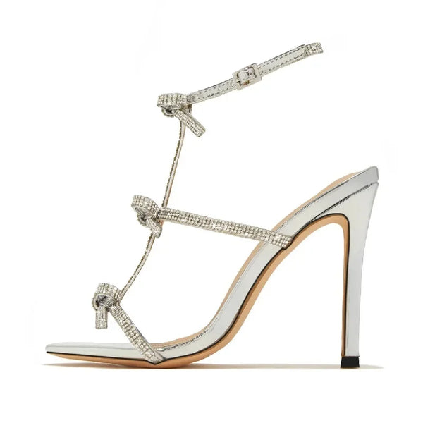 Crystal Bowknot Narrow Band Women's High Heel Sandals