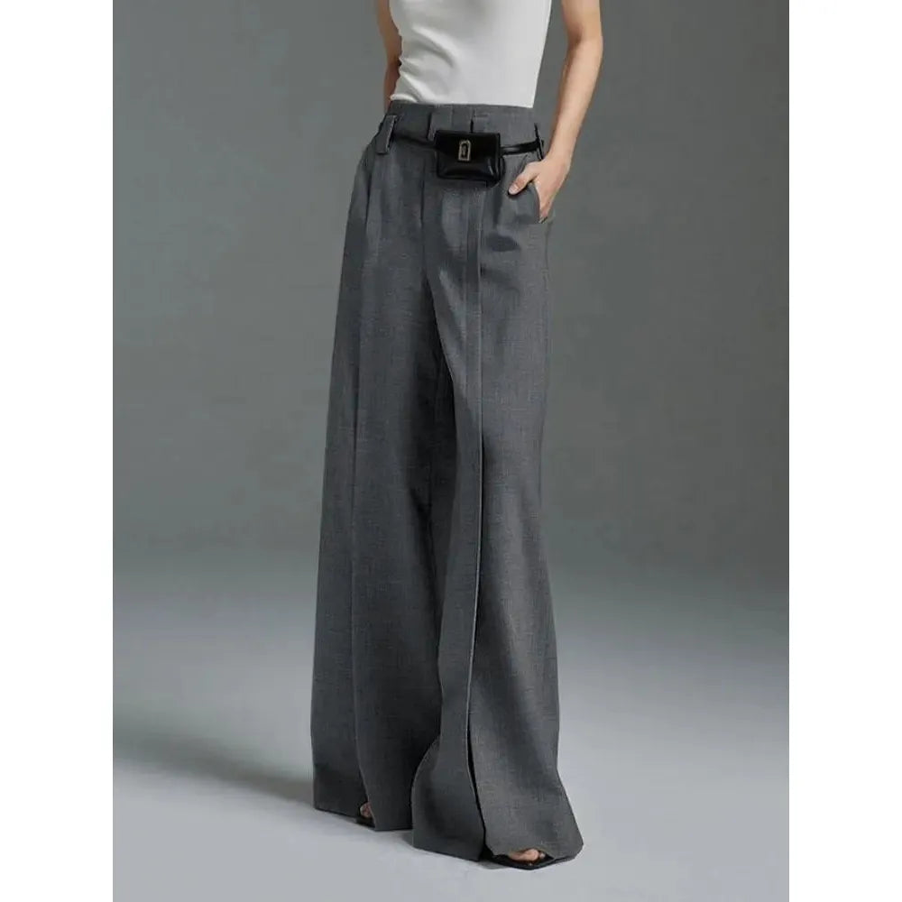 Women's High Waisted Wide Leg Floor-length Split Trousers - Frimunt Clothing Co.