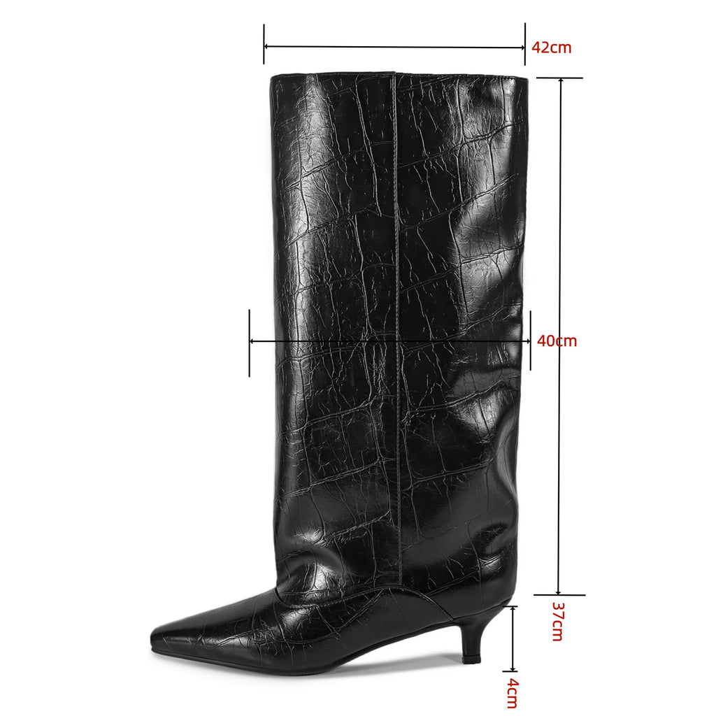 2026 Women's Pointed Toe Low Heel Sleeve Knee High Boots Various Colours